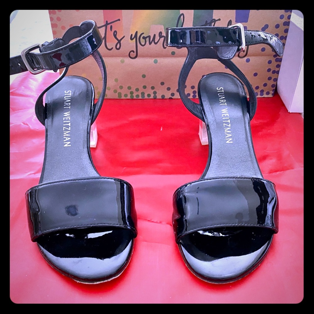 Stuart Weitzman Anklet Clear-Heel Patent Sandals